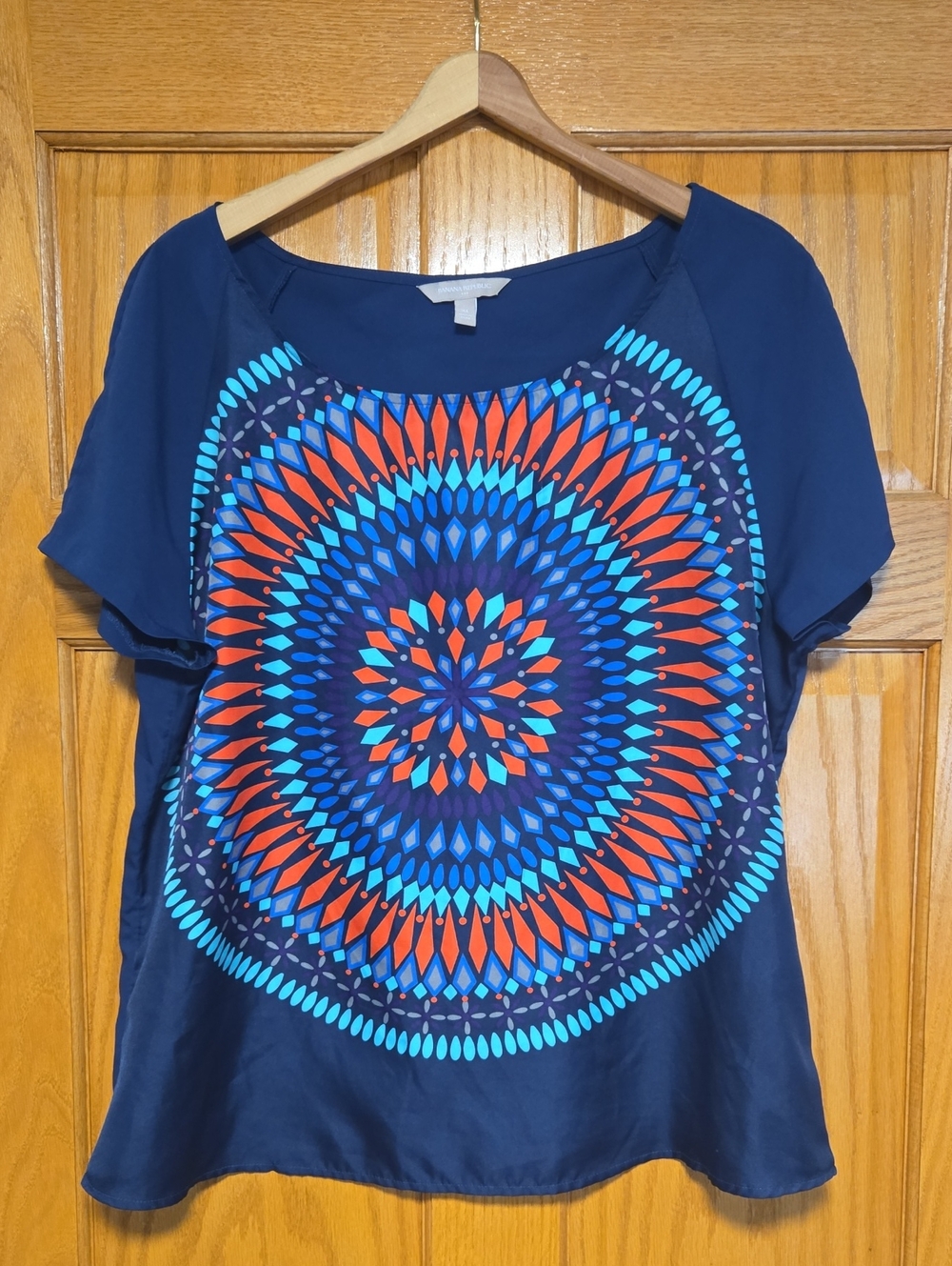 Banana Republic Navy Short-Sleeve Top with Blue & Red Mandala